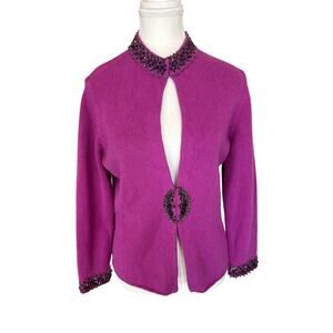 Talbots | Purple Beaded Cotton Cashmere Blend Cardigan | Small
